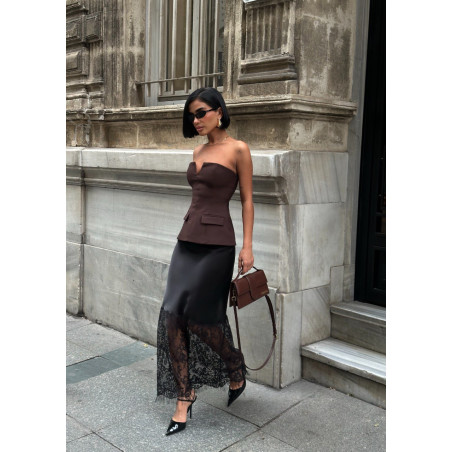 Satininis sijonas su nėriniais