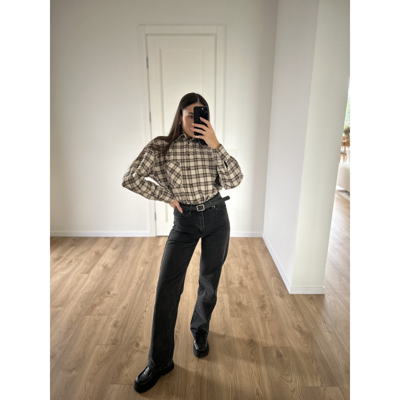 Pilki tiesaus kirpimo džinsai